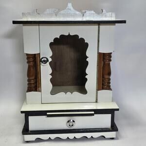 Vtg  ISHWAR KA GHAR Wooden Home Temple Mandir Pooja Prayer Cabinet Drawer Glass